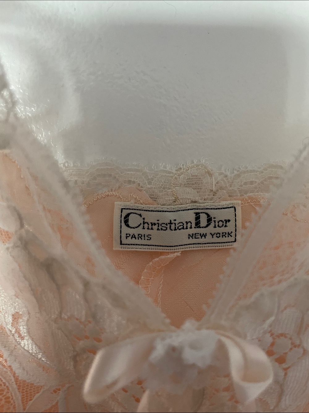 Vintage Christian Dior Peach and White Lace Chemise - Picture 2 of 5